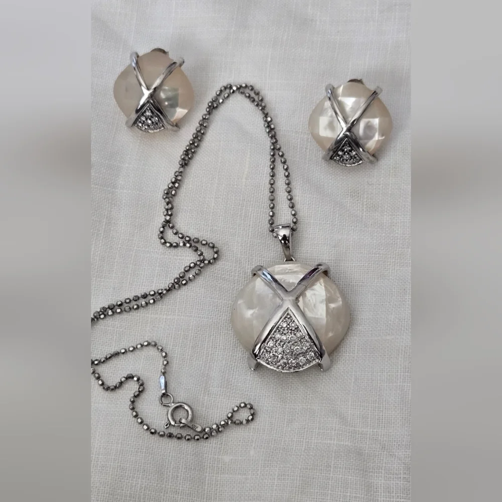 Earrings Neclace Set Mother Pearl 925 Sterling
